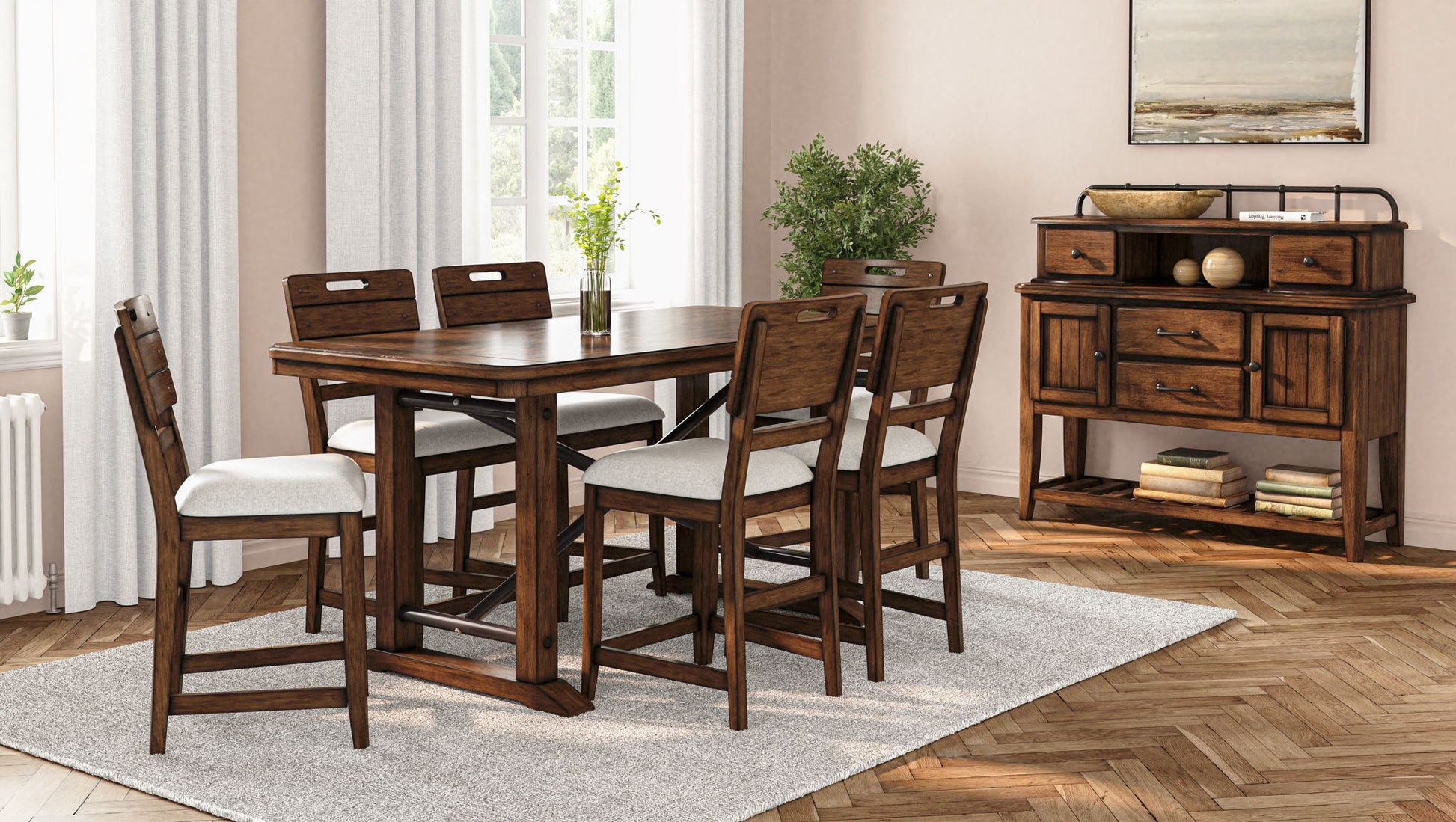Casual Counter Height Double Pedestal Dining Table - Brown Bernards Furniture