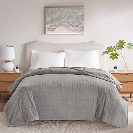 Microplush - Queen Heated Blanket With Wifi Technology - Gray Beautyrest