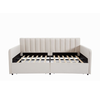 Flora - Upholstered Daybed With 2 Drawers Ribbed Tufted Backrest in Lavish Modern Design House & Home Furniture