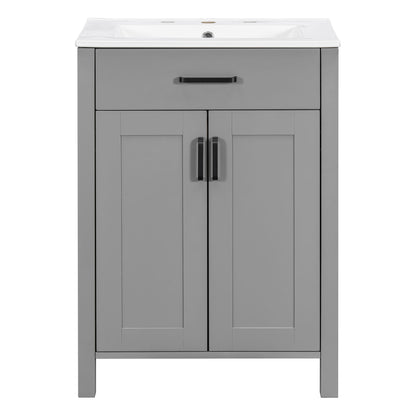 Bathroom Vanity With Ceramic Sink, Soft Close Doors, Flip Drawer, Double Layer Door Shelves Hearth and Haven