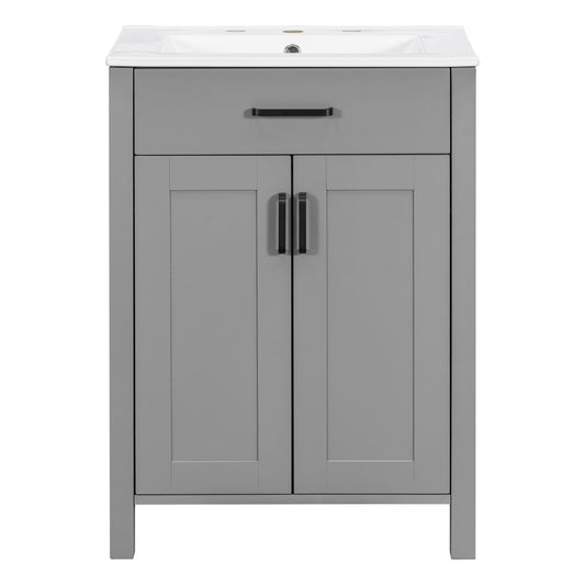 Bathroom Vanity With Ceramic Sink, Soft Close Doors, Flip Drawer, Double Layer Door Shelves Hearth and Haven