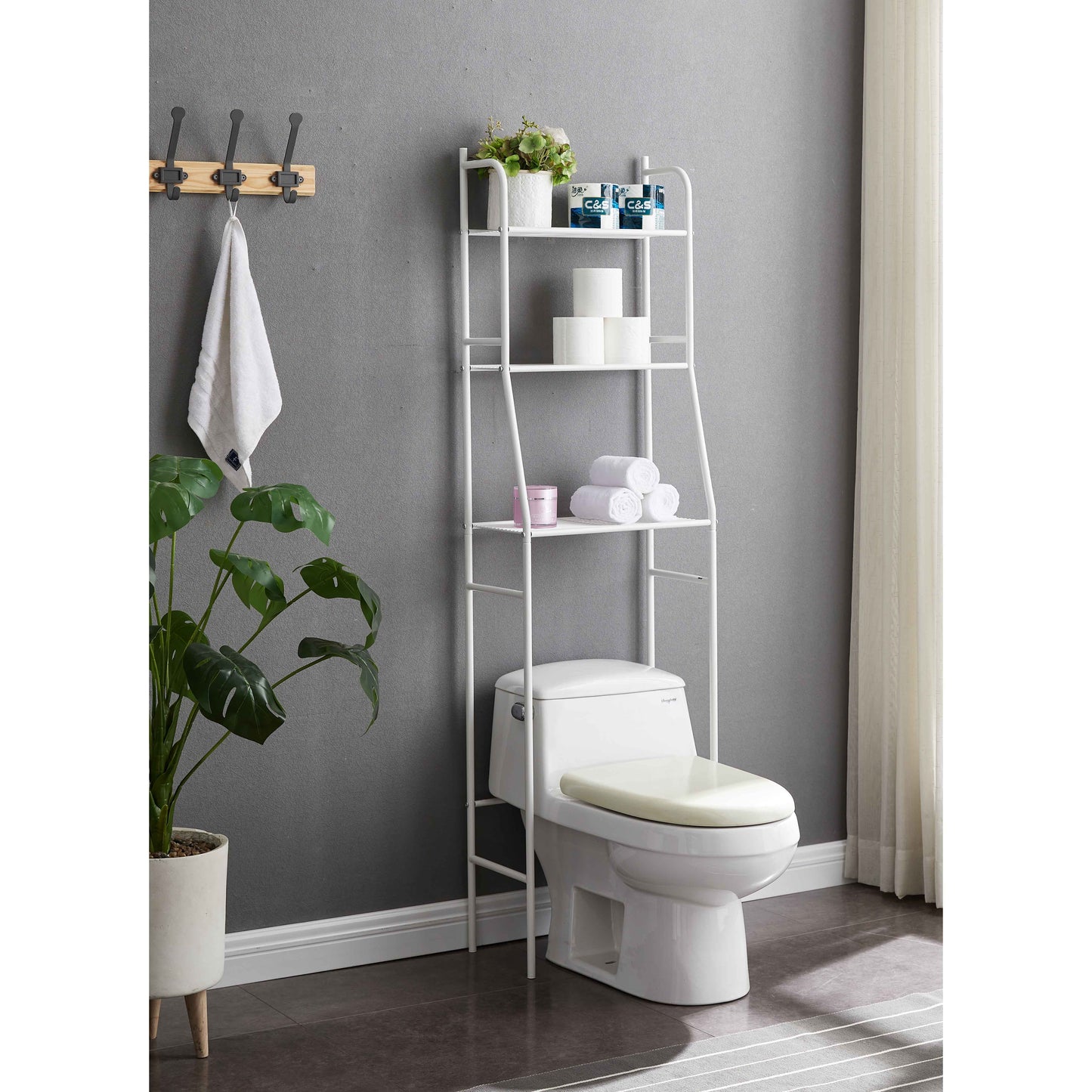 Three Tier Over The Toilet Storage Shelf - Wood