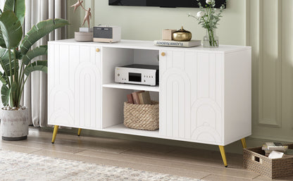Modern TV Stand With Adjustable Shelf, Handles And Anti-Tip Device Hearth and Haven