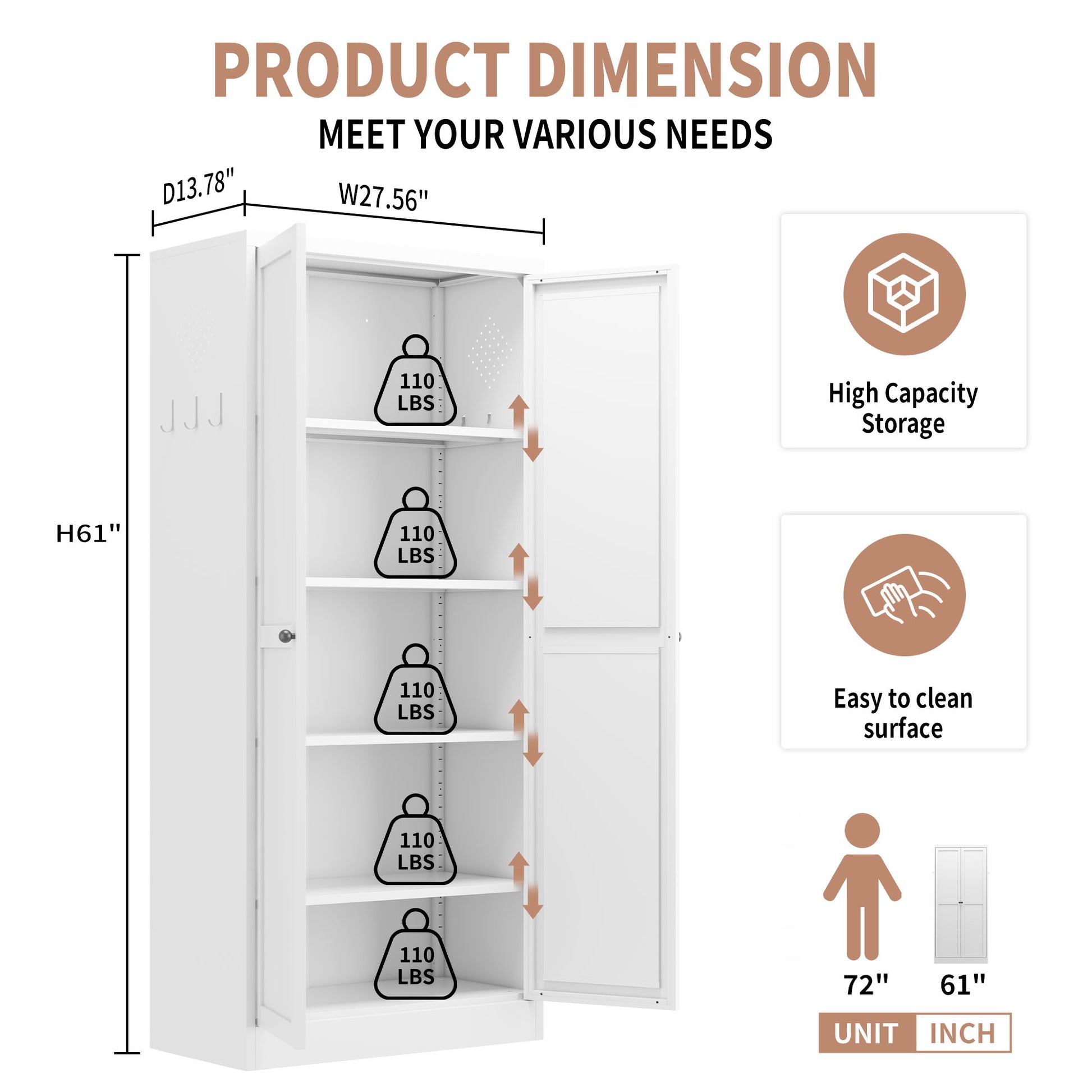 Metal Kitchen Pantry Cabinet With Adjustable Storage And 4 Heavy Duty Shelves - White Home Essentials
