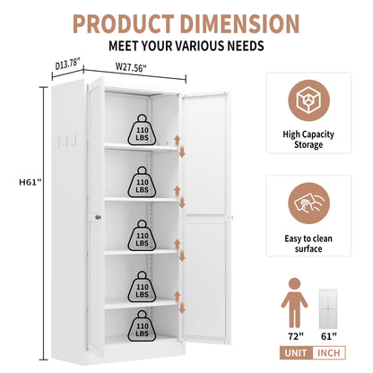Metal Kitchen Pantry Cabinet With Adjustable Storage And 4 Heavy Duty Shelves - White Home Essentials