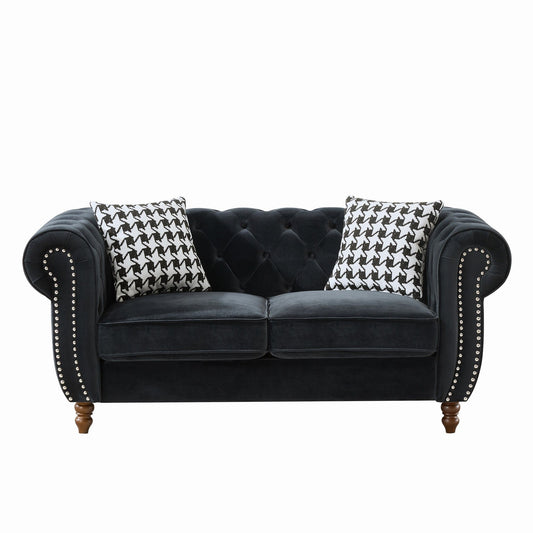 Chesterfield Upholstery Fabric Loveseat With Roll Armrest And Nailhead Home Essentials