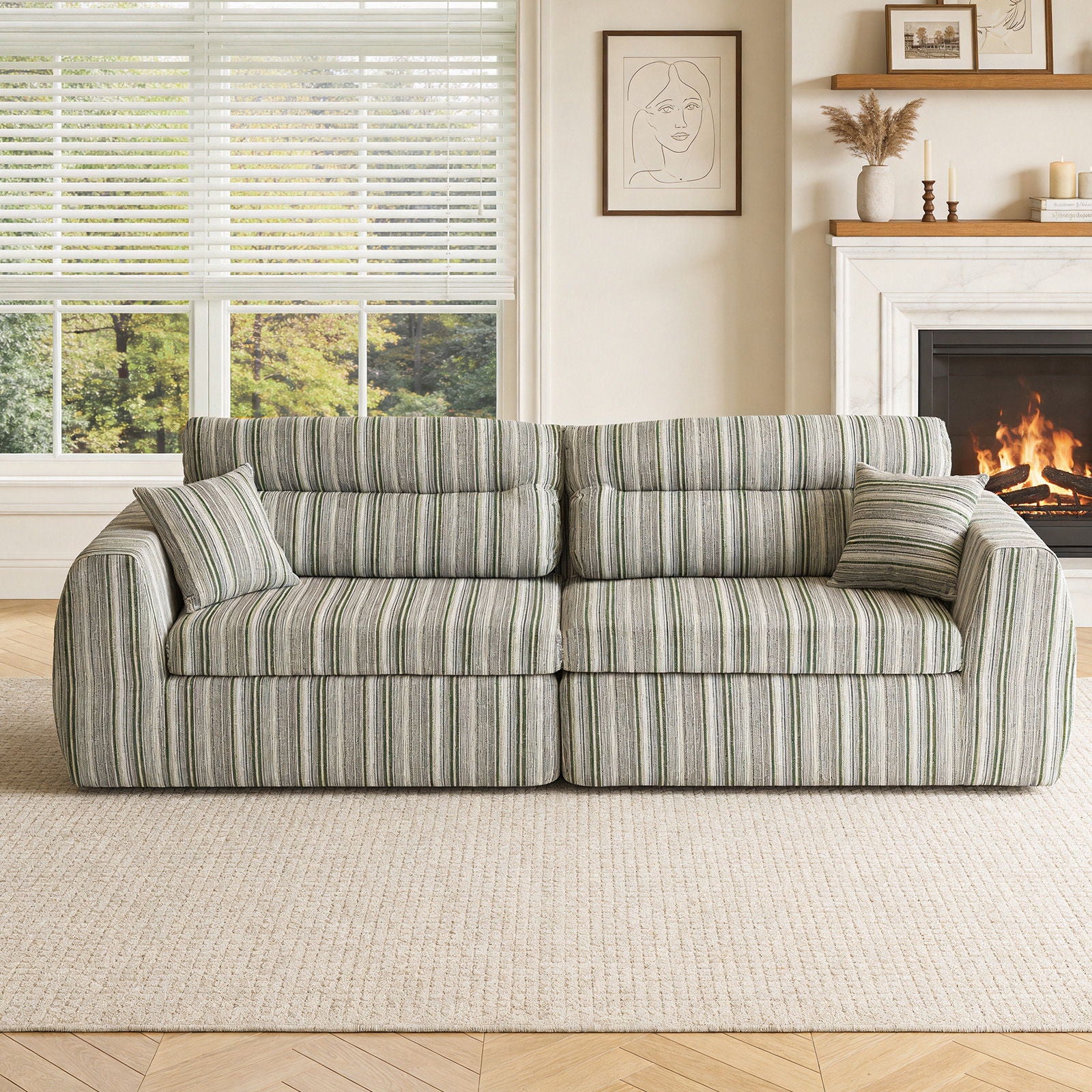 3 Seater, Couch With Throw Pillows For Living Room Home Essentials