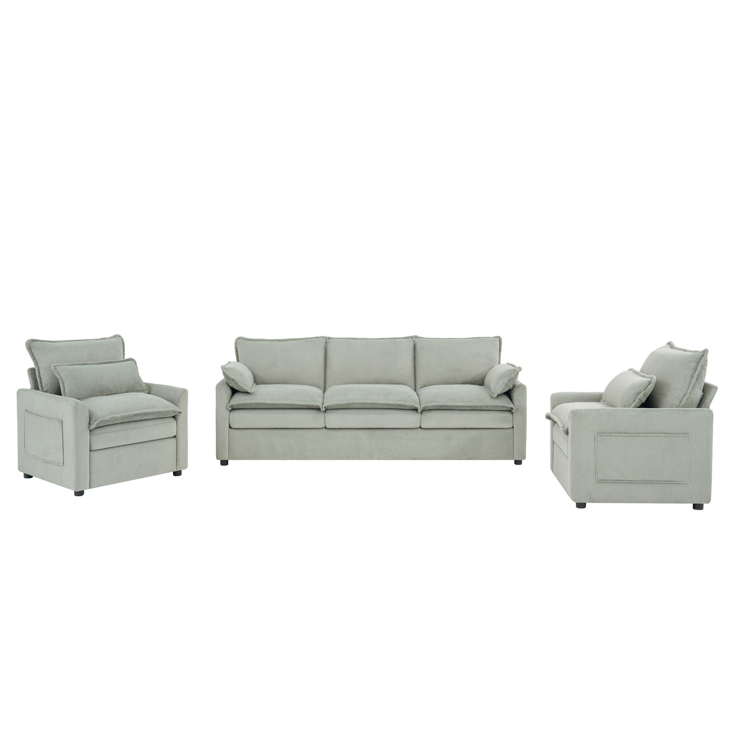 Modern Sofa Set With Double Layer Cushion And Side Storage Pockets Hearth and Haven