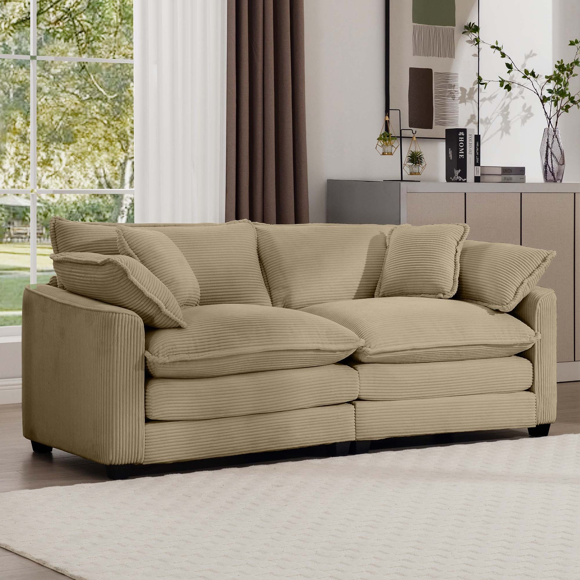 Modern 2 Seater With 4 Pillows, Upholstered Deep Seating Loveseat Home Essentials