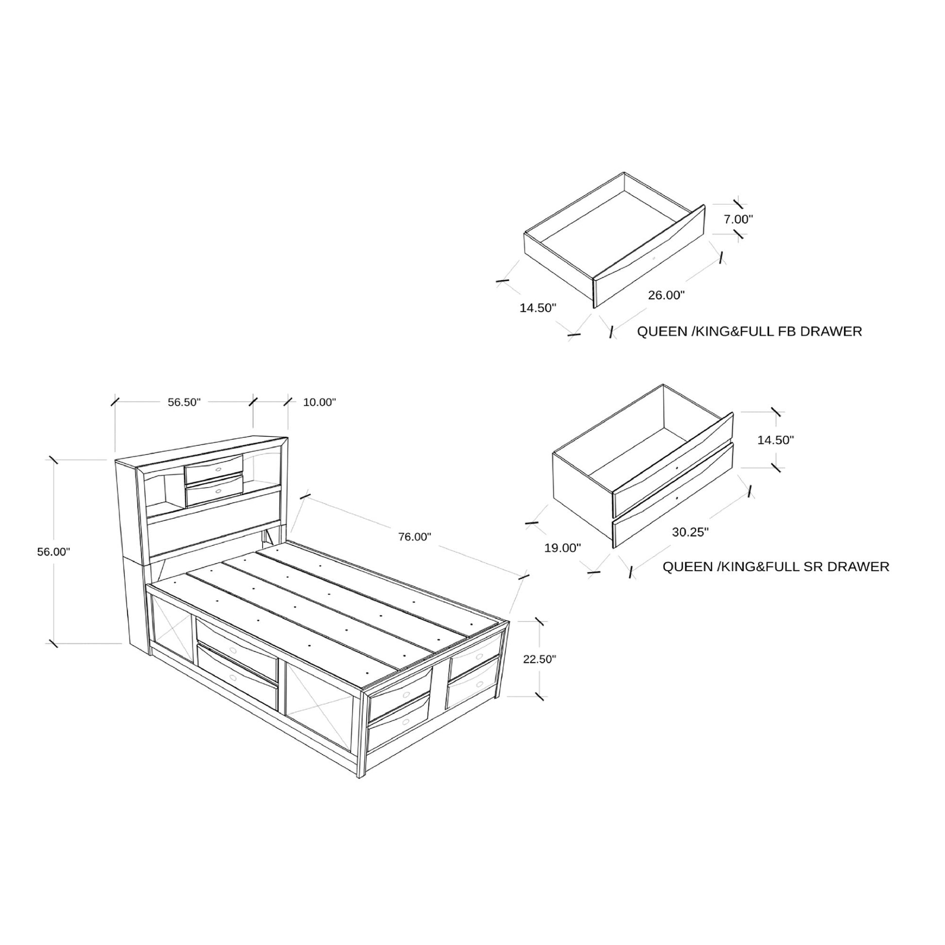 Lucille - 5 Piece Bedroom Set With Storage Drawers And Bookcase Headboard Global Furniture USA