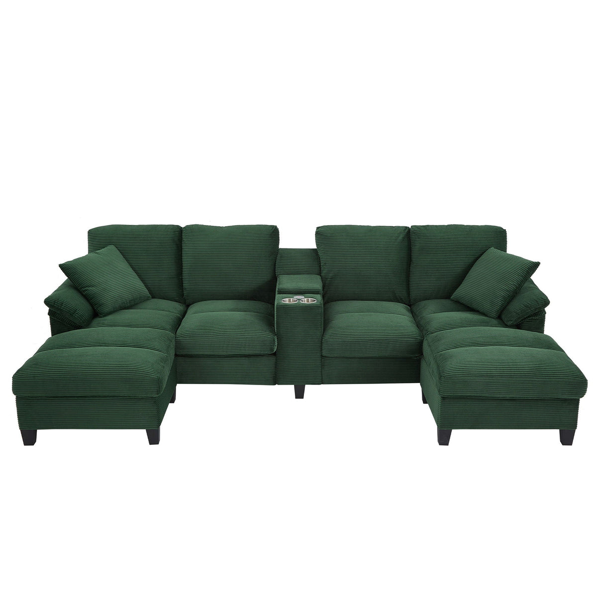 Modern U - Shaped Sectional Sofa With Storage Ottomans, USB Ports, And Cup Holders Hearth and Haven