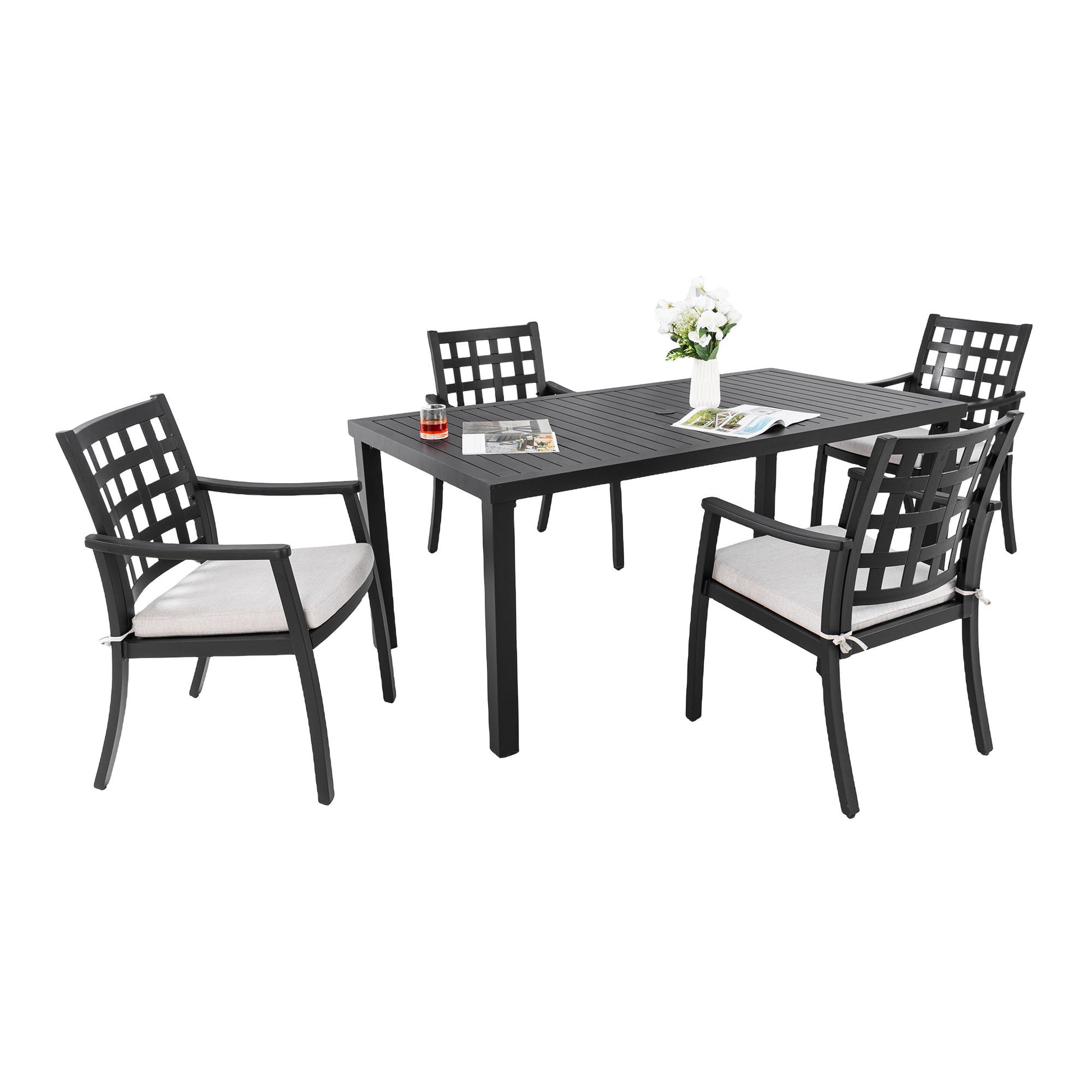 5 Pieces Outdoor Patio Dining Set, Rectangular Table And 4 Stationary Dining Chairs - Ember Black Life Outside