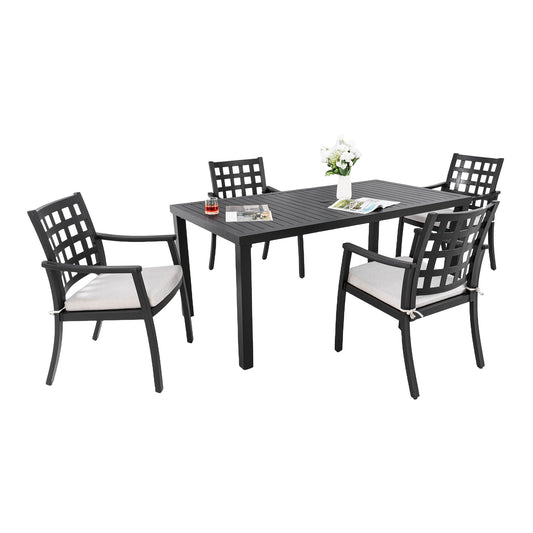 5 Pieces Outdoor Patio Dining Set, Rectangular Table And 4 Stationary Dining Chairs - Ember Black Life Outside