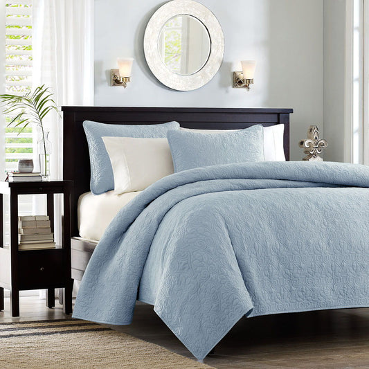 Quebec - Twin Reversible Coverlet Set - Blue Madison Park