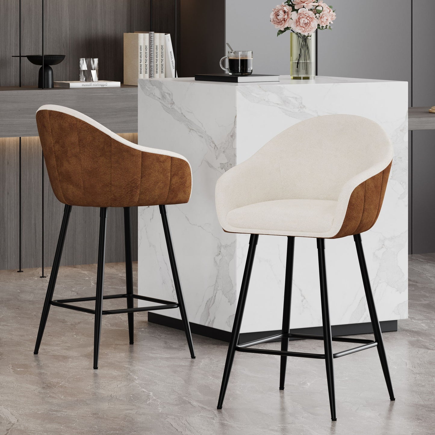 Modern Style Counter Height Bar Stools, With Comfortable Upholstery, Durable Metal Legs Ensure Stability - Brown Noble House