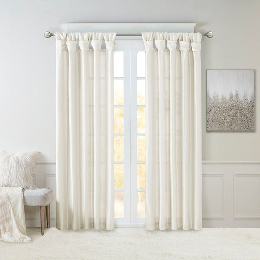 Emilia - Twist Tab Lined Window Curtain Panel Pair - White Madison Park