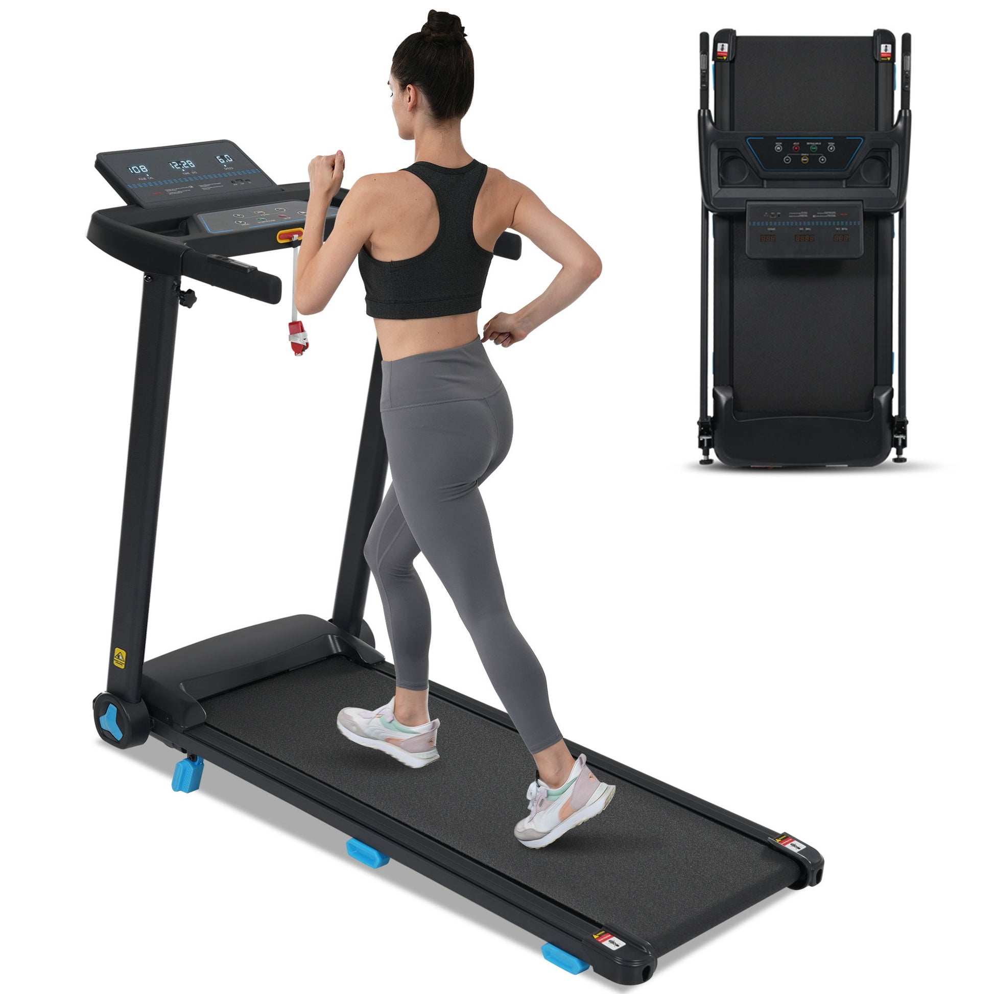 Folding Treadmills For Home Small, 3.0Hp Portable, 10Mph Walking Pad With Incline, Bluetooth, Heart Rate Sensors, Charge Station - Black Daily Nest