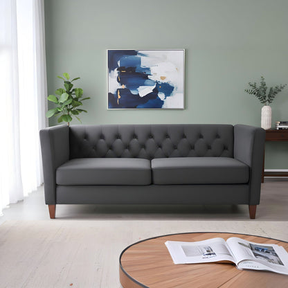 Button Tufted Loveseat, 2 Seater With Square Arm Couch For Living Room - Black US Pride