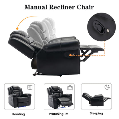 Home Theater Seating Manual Recliner Chair With Center Console And Led Light Strip For Living Room Hearth and Haven