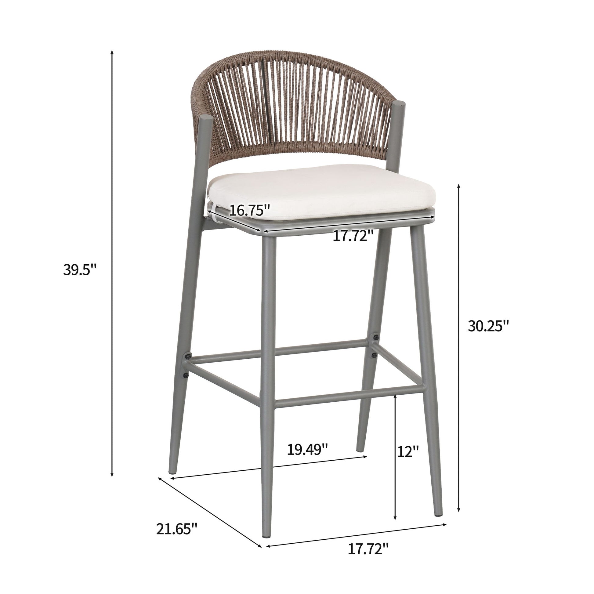Outdoor Bar Height Metal Frame Counter Stools With Scallop Shaped Backrest & Water Resistant Cushions Noble House