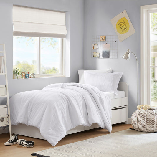 Logan - Twin/Twin Long Striped Comforter Set - White Super Listing