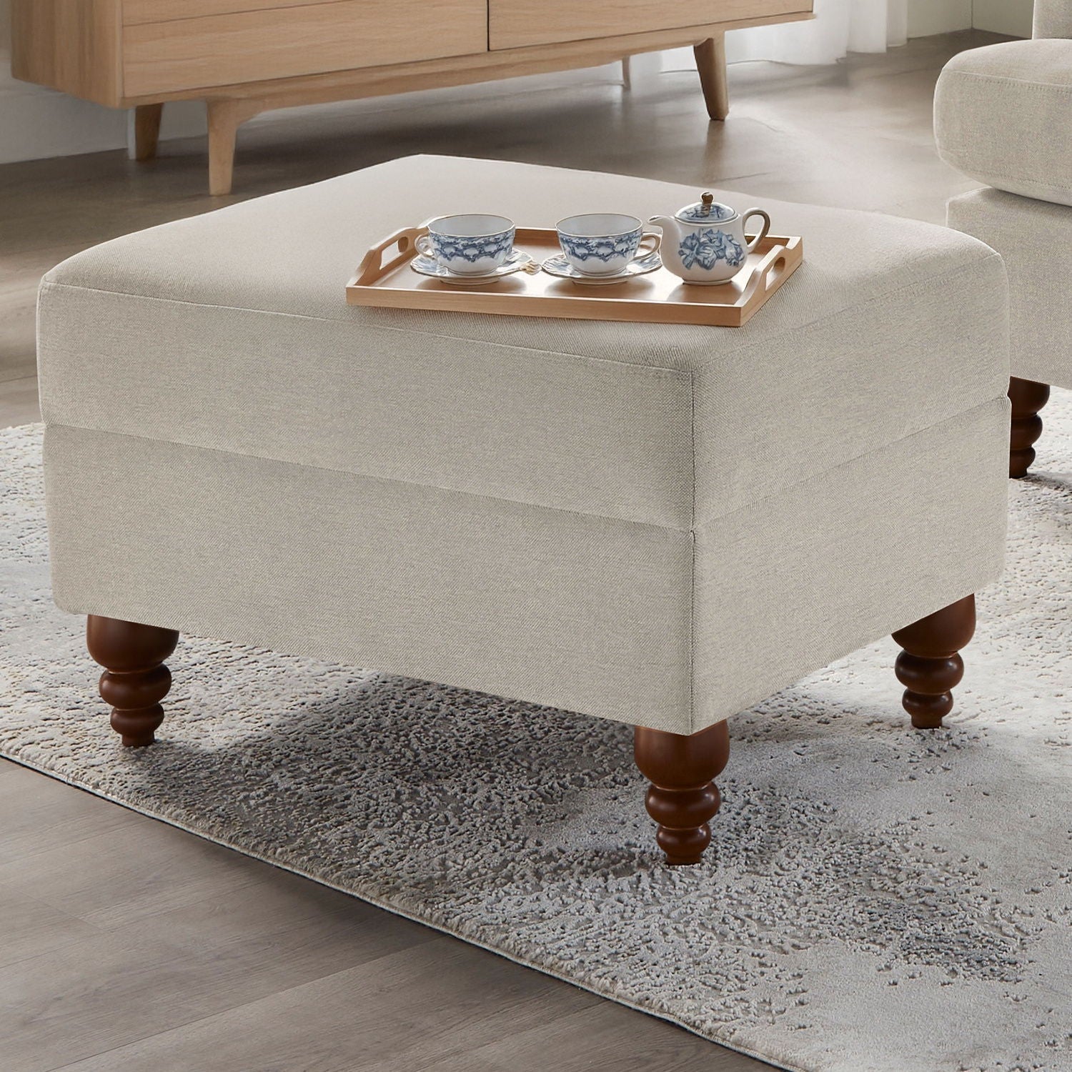 Candor - Ottoman Upholstered Footrest - Beige / Gray Home Essentials