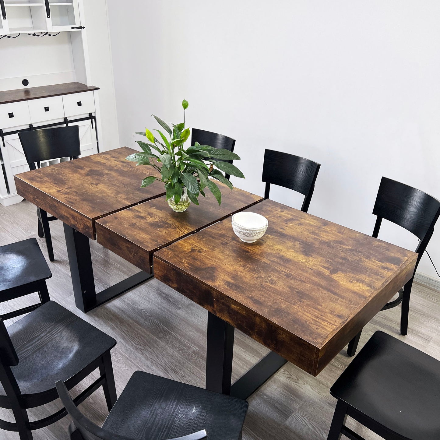 Extendable Dining Room Table For 6 8 10, Modern Farmhouse Wooden Kitchen Expanding Table, Long Large Expandable Dining Room Conference Table - Deep Rustic Brown Home Essentials