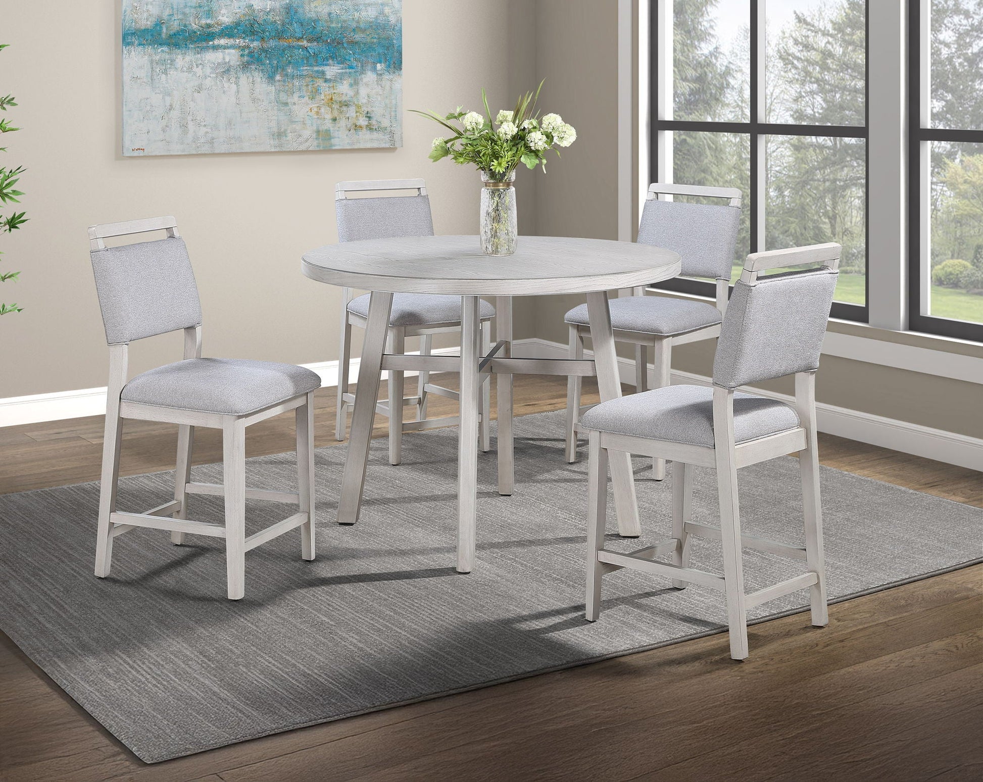 Blanche - Round Counter Height Table - Antique White Crown Mark