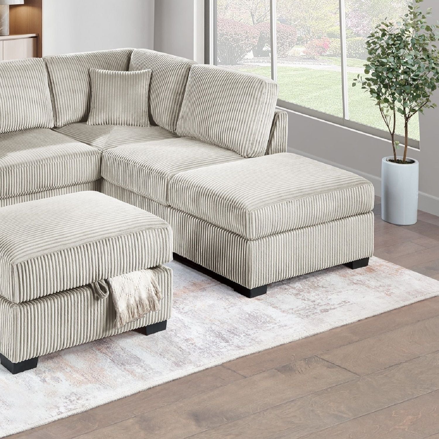 3 Piece Sectional Sofa With Reversible Chaise And USB Storage Ottoman Home Essentials