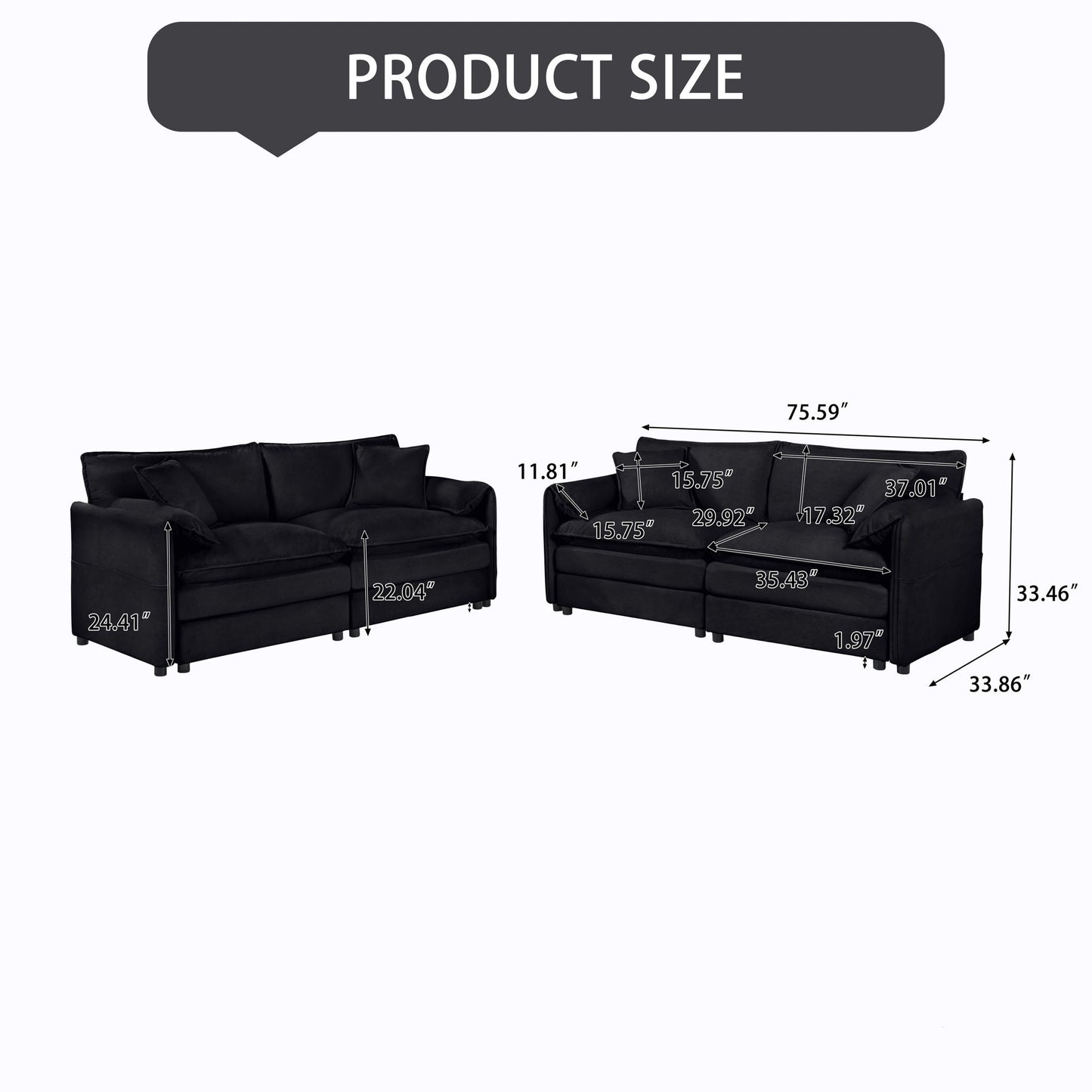 Modern Oversized Deep Seat Luxury 2 Piece Sofa Set With 4 Pillows Home Essentials
