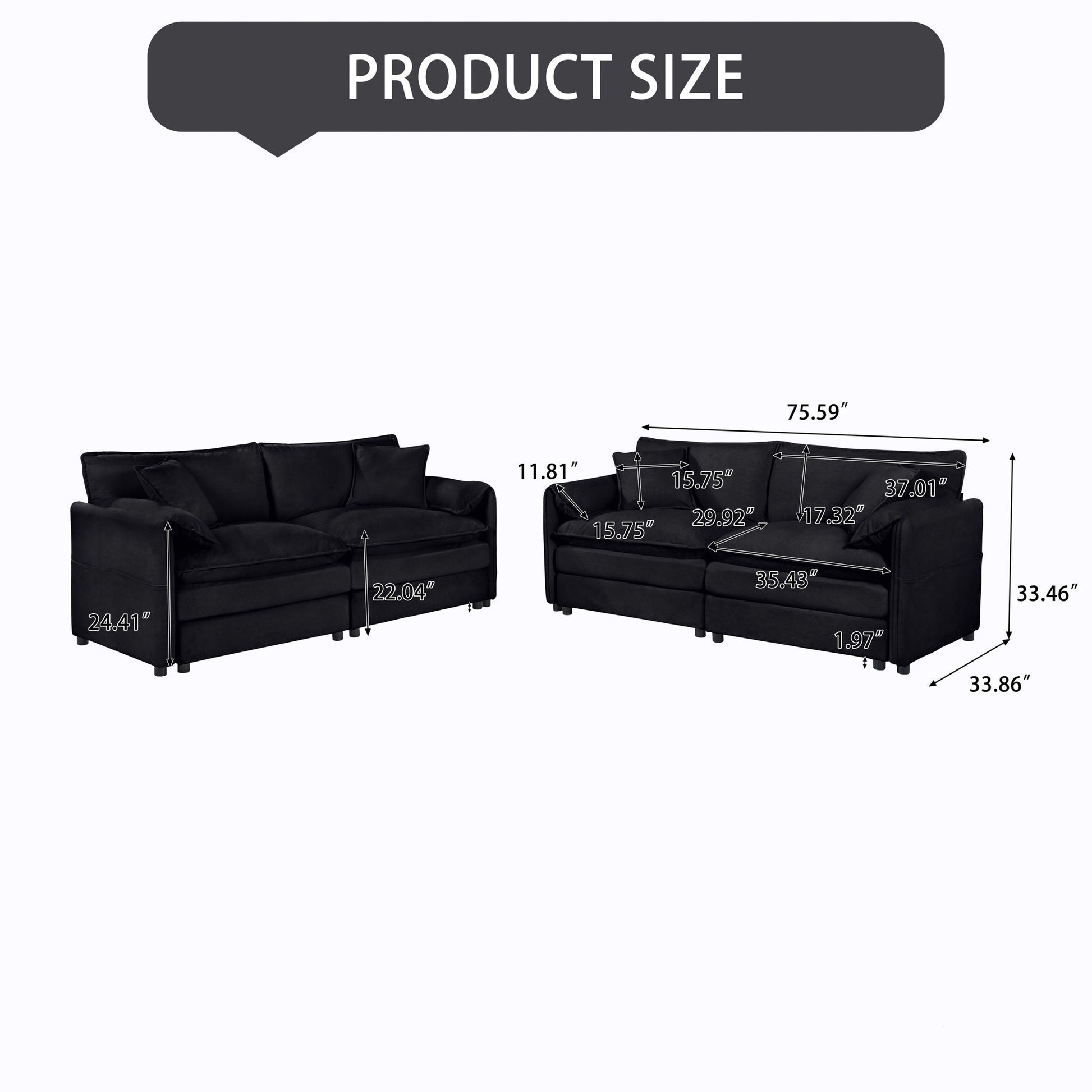 Modern Oversized Deep Seat Luxury 2 Piece Sofa Set With 4 Pillows Home Essentials