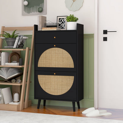 Allen - Rattan 2 Door 1 Drawer Cabinet Shoe Rack For Entrance Daily Nest