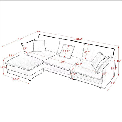 L-Shaped Sectional Sofa With Ottoman, Convertible 4 Seater Couch Home Essentials