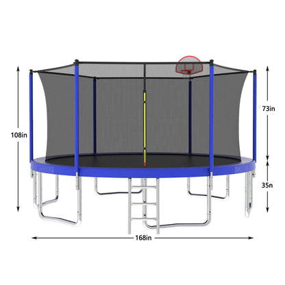 14Ft For Kids Children With Safety Enclosure Net Outdoor Backyards Large Recreational Trampoline - Blue Daily Nest