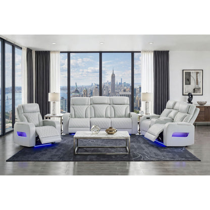 Julian - Power Console Reclining Loveseat, LED & Speaker - Silver Global Furniture USA