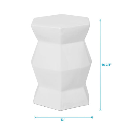 Contemporary Ceramic Drum Stool Indoor / Outdoor Side Table Glazed Accent Garden Stool - White Home Essentials