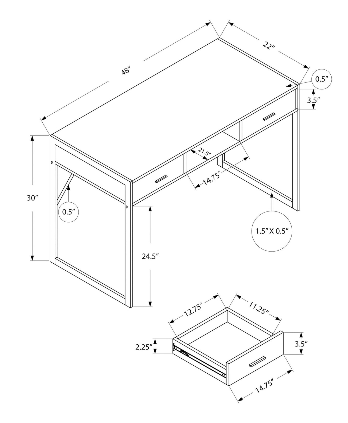 Computer Desk For Home Office Laptop, Storage Drawers 8th Street
