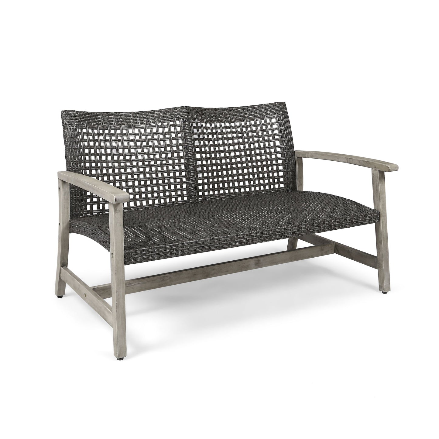 Hampton - Outdoor Wood And Wicker Loveseat - Gray Noble House