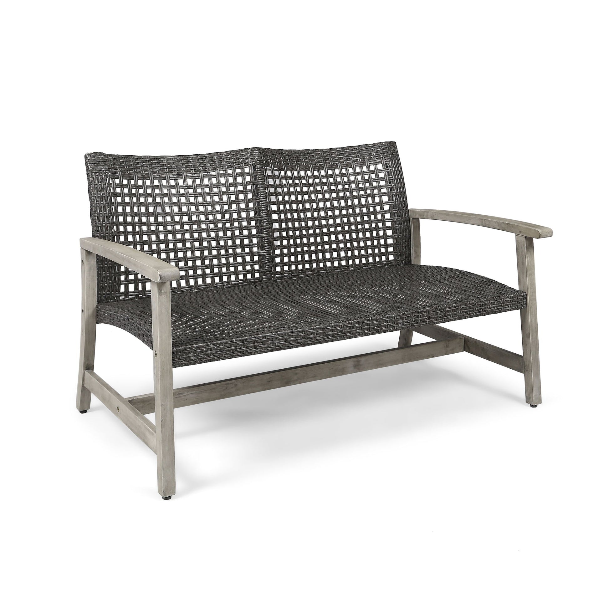 Hampton - Outdoor Wood And Wicker Loveseat - Gray Noble House