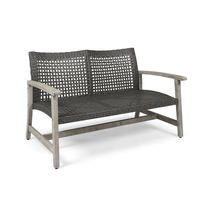 Hampton - Outdoor Wood And Wicker Loveseat - Gray Noble House