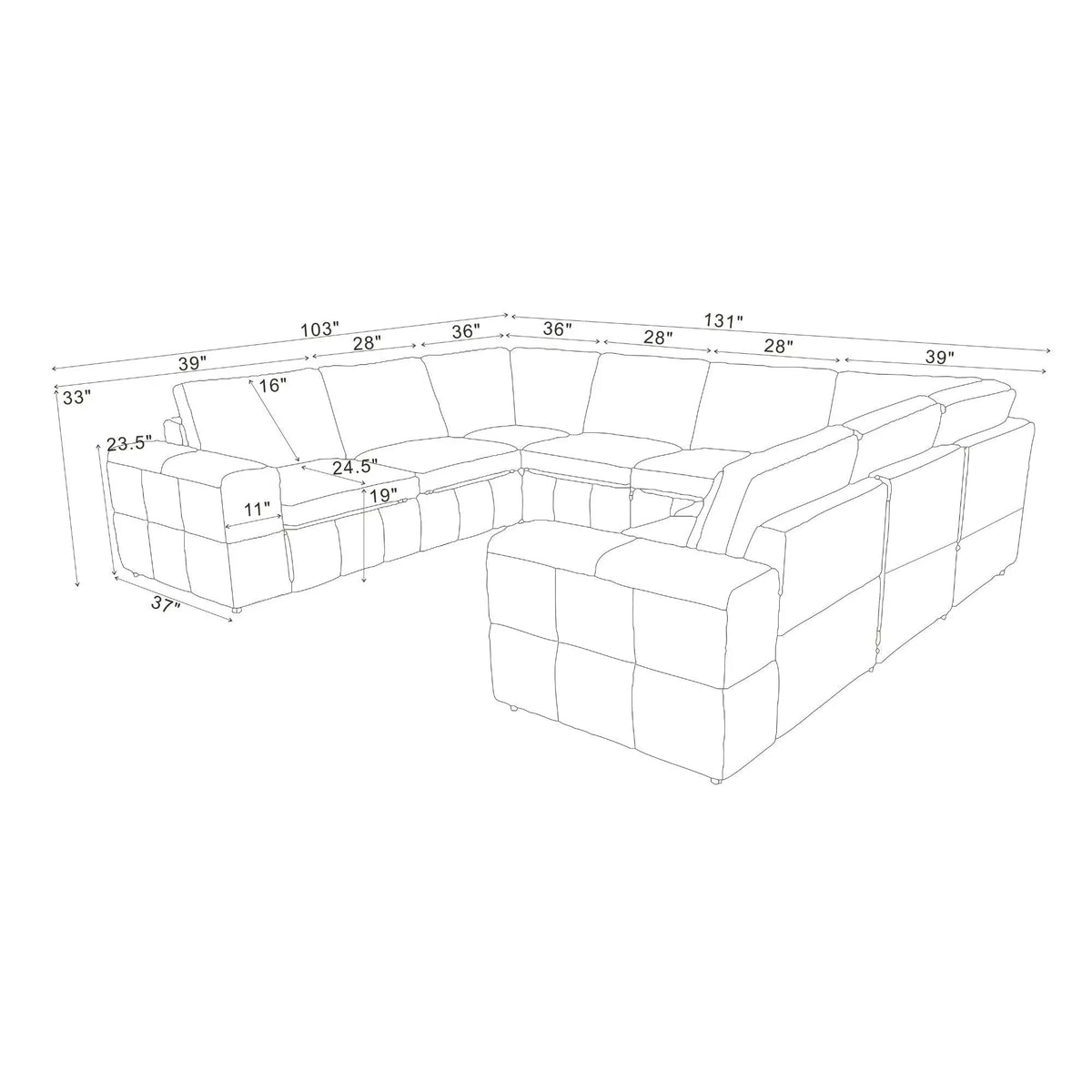 Modern Sectional Sofa With Large Square Arms Home Essentials