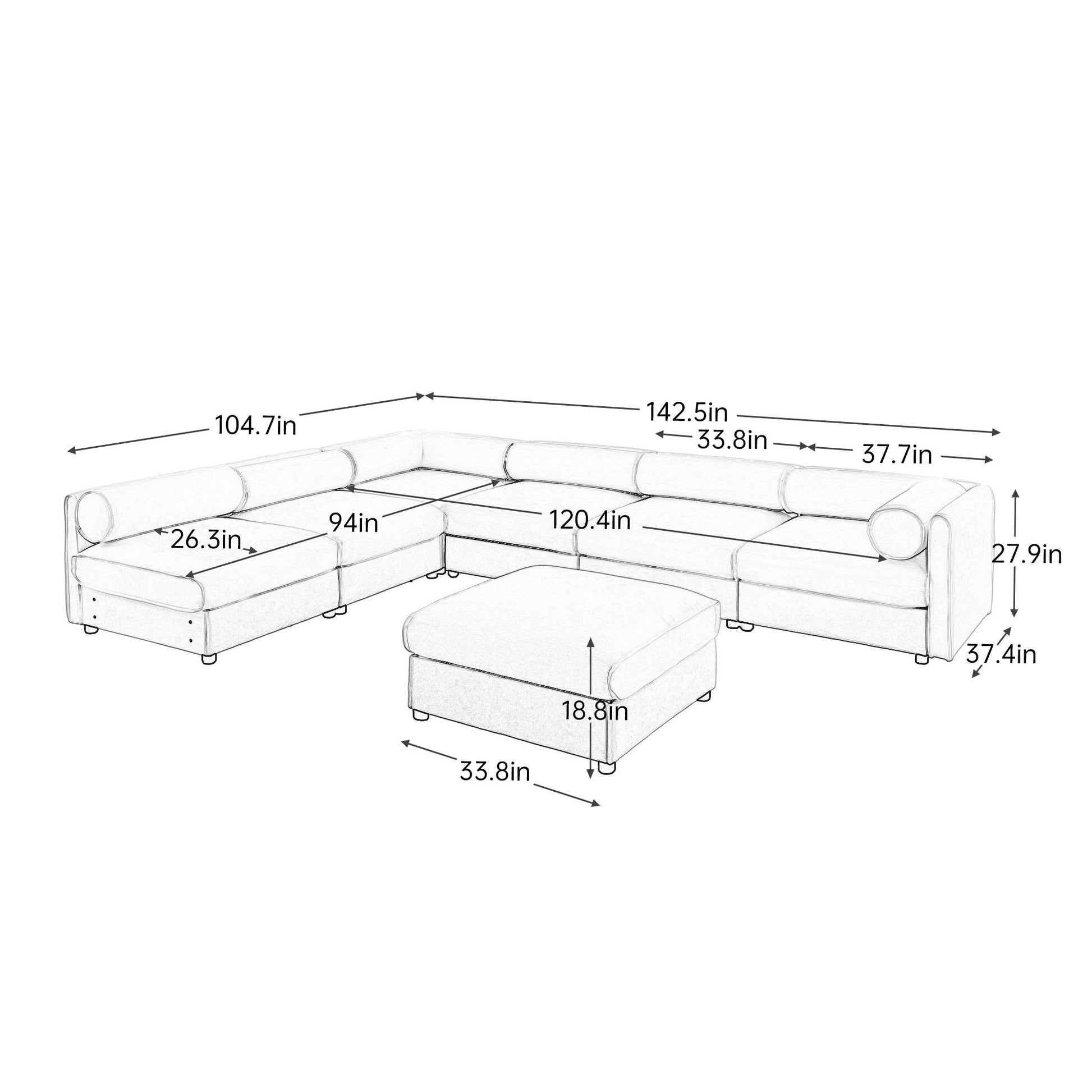 Modern Modular Sectional Sofa With Storag, Contemporary Cylindrical Design Home Essentials