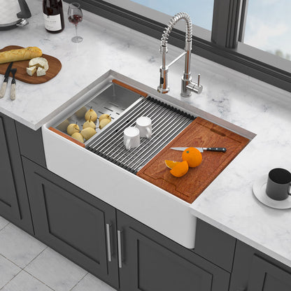 Kitchen Sink Workstation 33" Single Bowl Sink With Work Surface - White Daily Nest