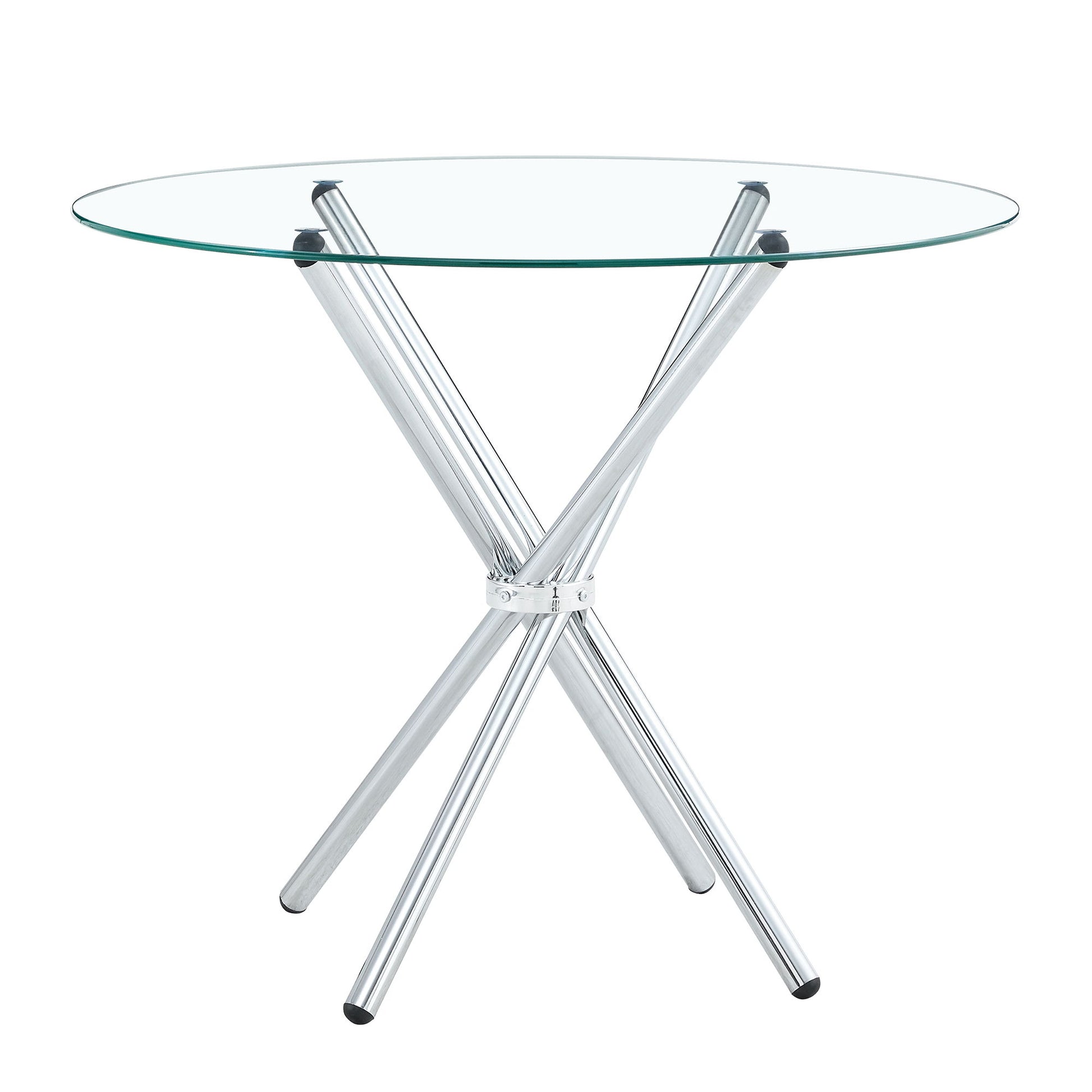 Modern Round Clear Glass Dining Table With Unique Metal Legs For 4 6 People - Silver Home Essentials