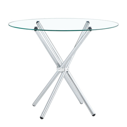 Modern Round Clear Glass Dining Table With Unique Metal Legs For 4 6 People - Silver Home Essentials