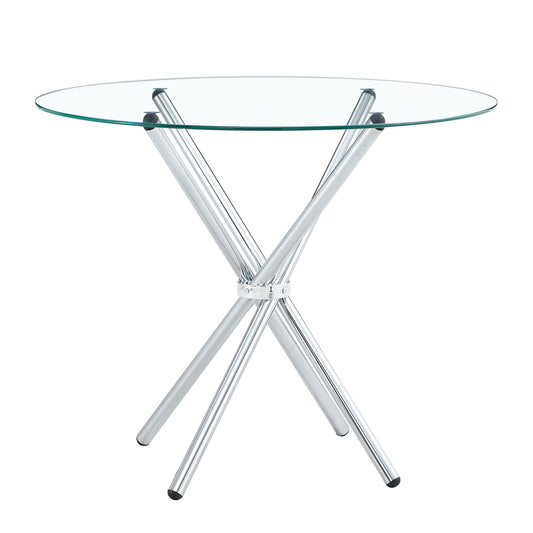 Modern Round Clear Glass Dining Table With Unique Metal Legs For 4 6 People - Silver Home Essentials
