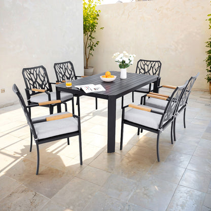 Outdoor Patio Furniture Dining Set With Sunbrella Fabric, Rectangular Table With Umbrella Hole Life Outside