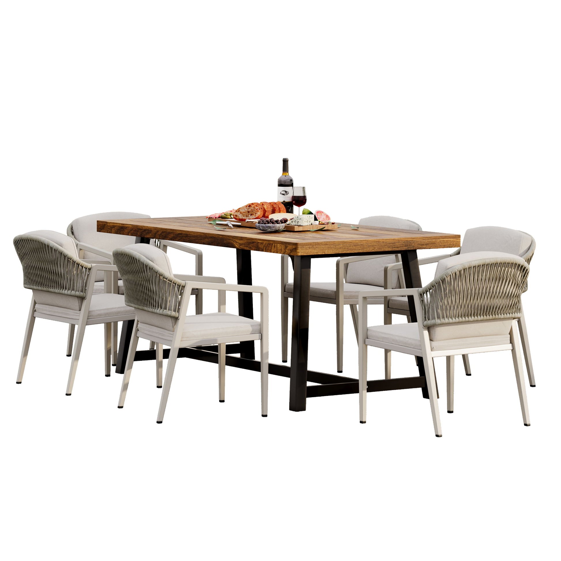 7 Pieces Modern Outdoor Dining Set With Acacia Wood Table And Chairs Noble House