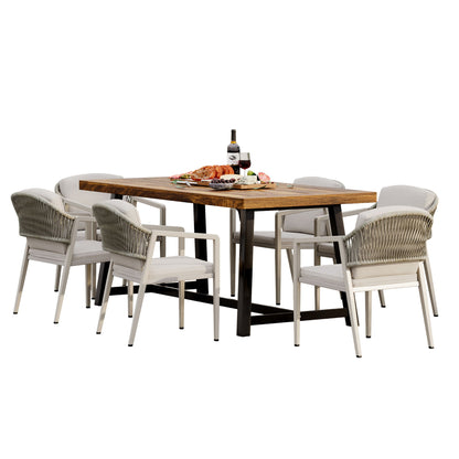 7 Pieces Modern Outdoor Dining Set With Acacia Wood Table And Chairs Noble House