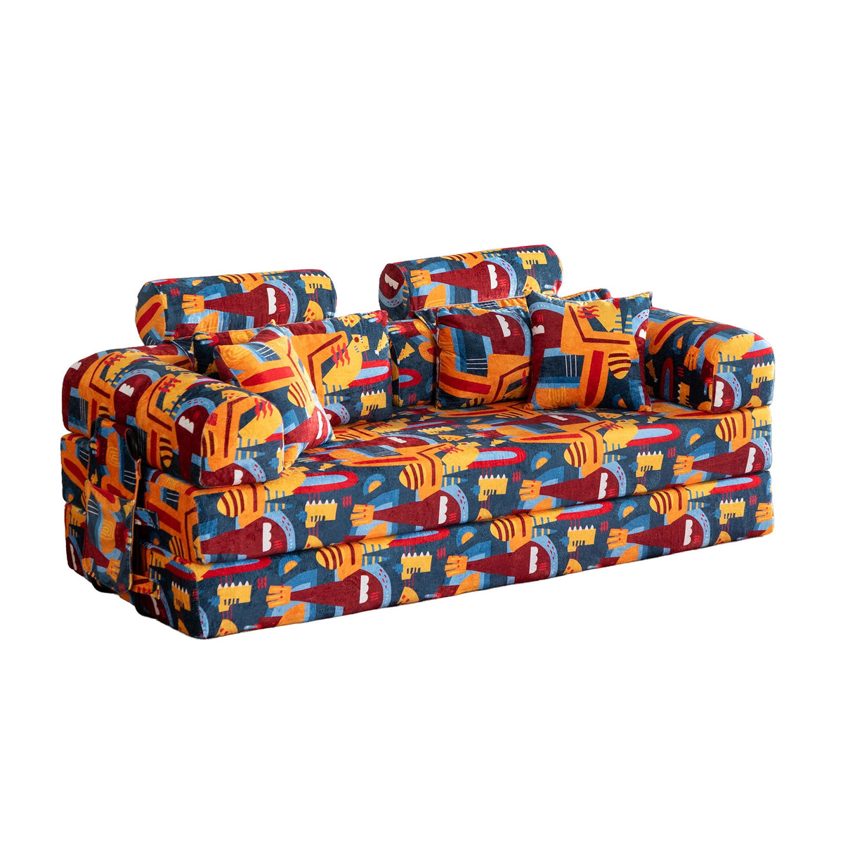 Convertible Sleeper Sofa Bed, Foldable Multi Functional Couch For Living Room - Navy / Red Home Essentials